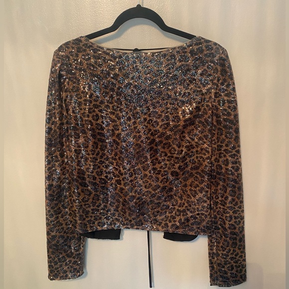 LPA Sequin Leopard Print Tie Open Back Top - Picture 2 of 5